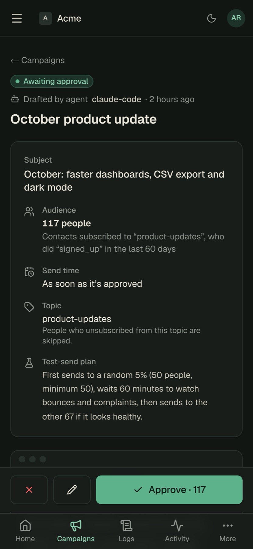 The same approval on a phone, with the Approve button at the bottom